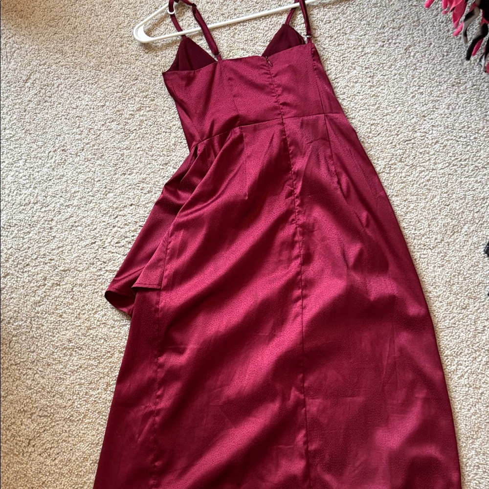 Lulus Just a Dash Burgundy Satin High Low dress - Picture 9 of 9